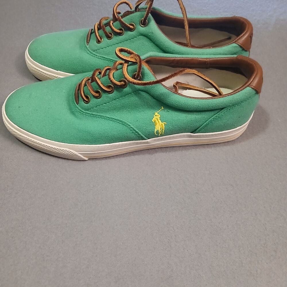 Polo Ralph Lauren Vaughn Green Canvas Mens Shoes 10.5D Yellow Pony NWOT